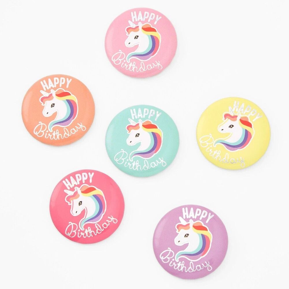 Claire's Its My Birthday Unicorn Themed Buttons Happy Rainbow New
